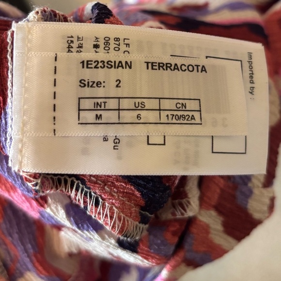 ba&sh Pleated Midi Multicolour Printed Textured Crepe Crinkle Short Sleeve Dress - Picture 10 of 17